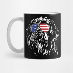 Funny Proud Bearded Collie American Flag sunglasses dog Mug